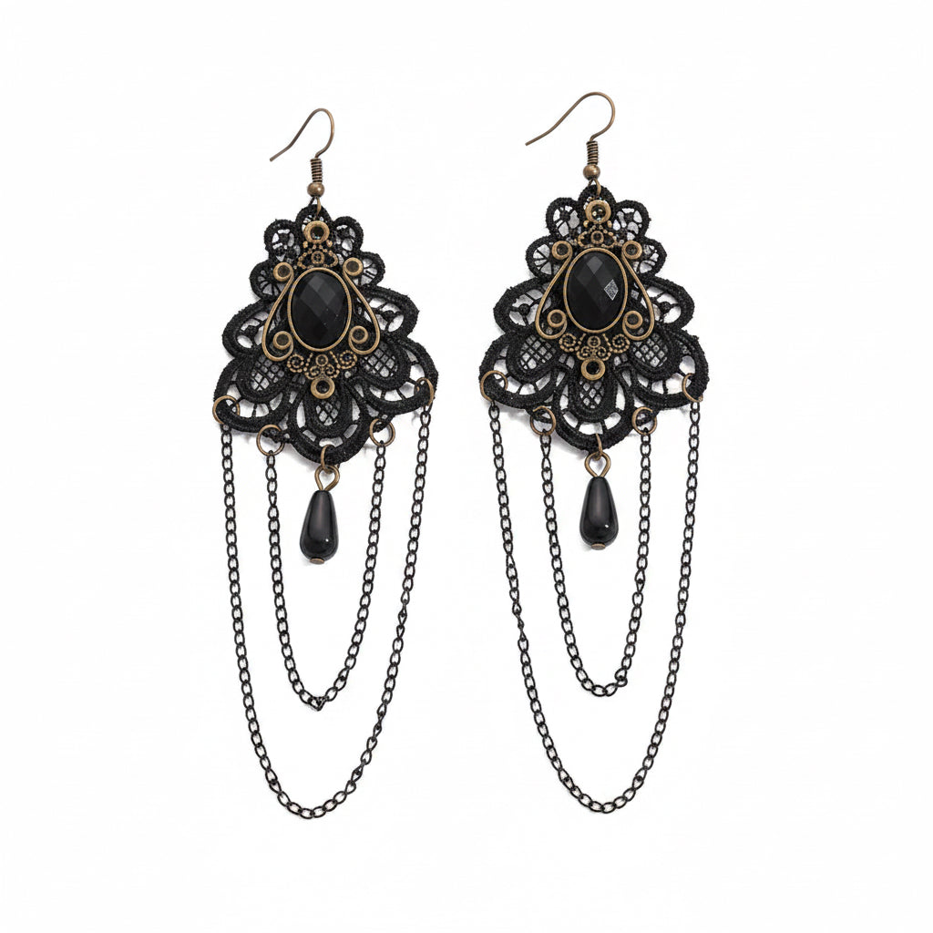 A Vintage rustic style pair of earrings on hooks with a chandelier style.