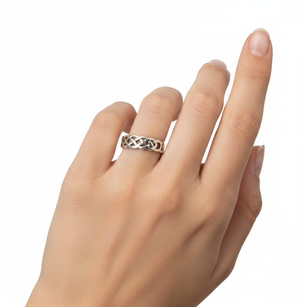 Celtic Knot Band Ring in Hallmarked Sterling Silver — Size O | English Rose