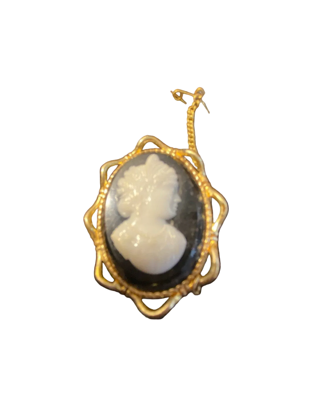 Vintage 1950s Rolled Gold Cameo Brooch White Classical 