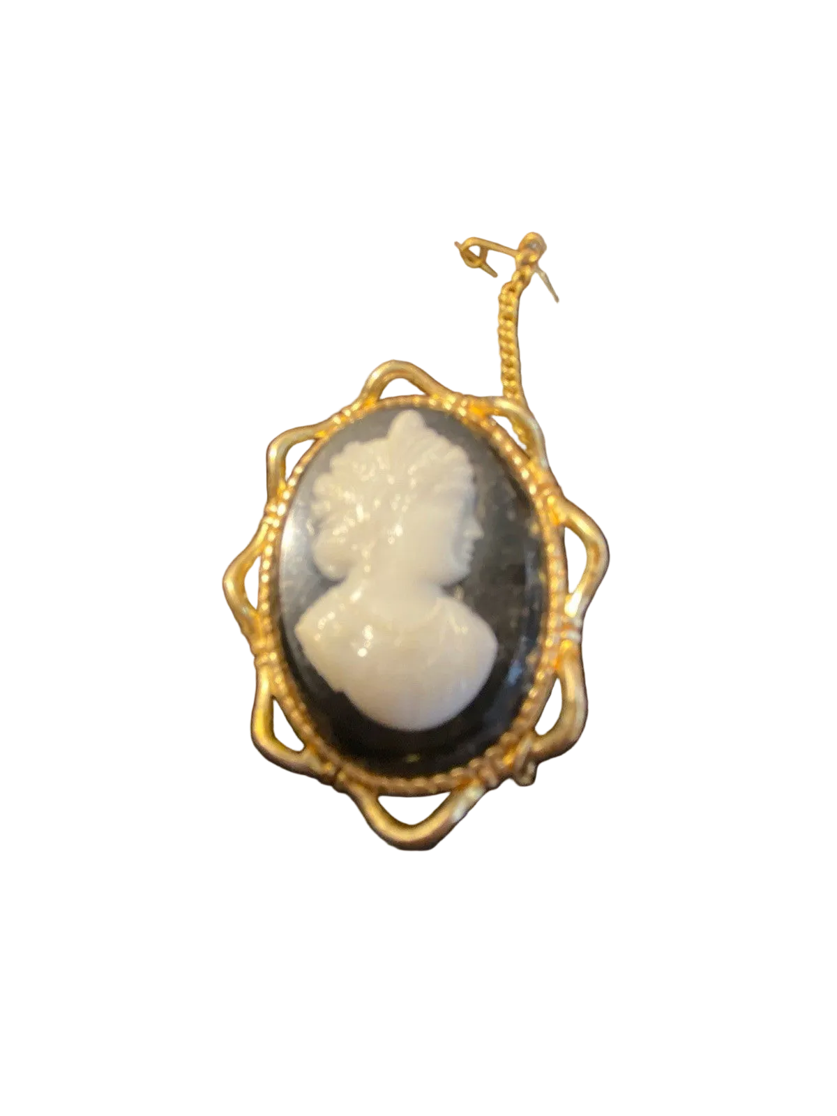 Vintage 1950s Rolled Gold Cameo Brooch White Classical 
