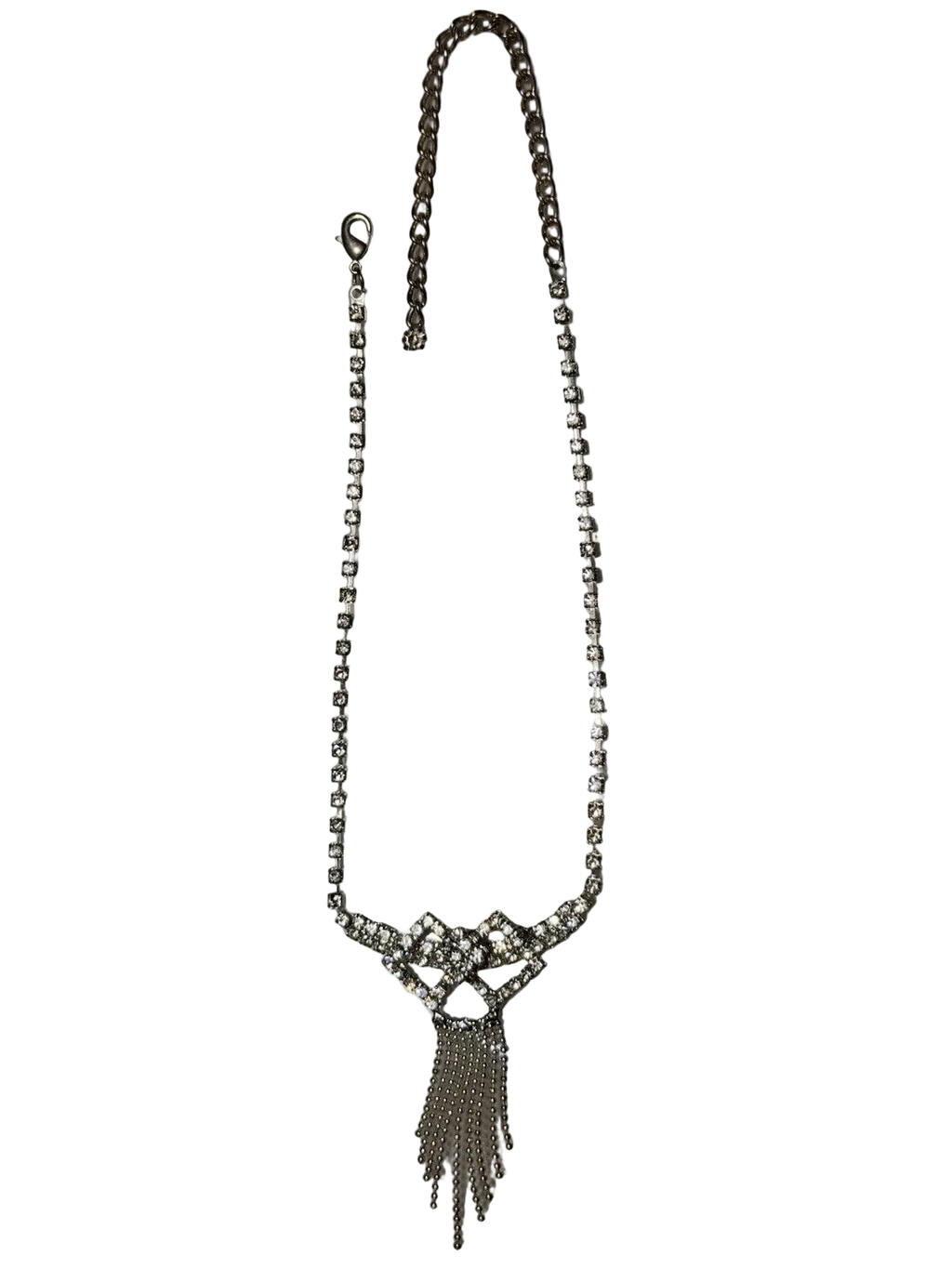 Silver Diamanté Riviera Necklace with Fringe & Bow | Gift Boxed