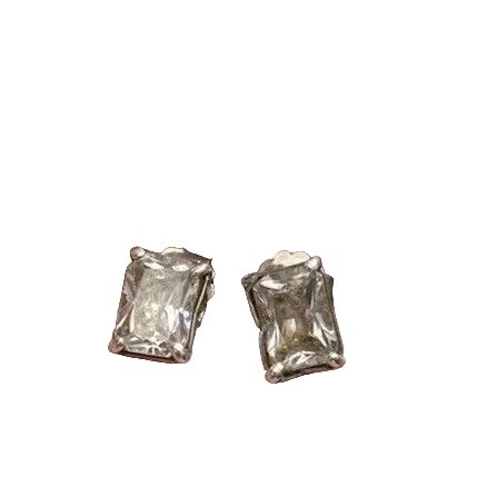 Sterling Silver Emerald-Cut CZ Stud Earrings | Star Cut-Out Bezel | S925 | Butterfly Backs