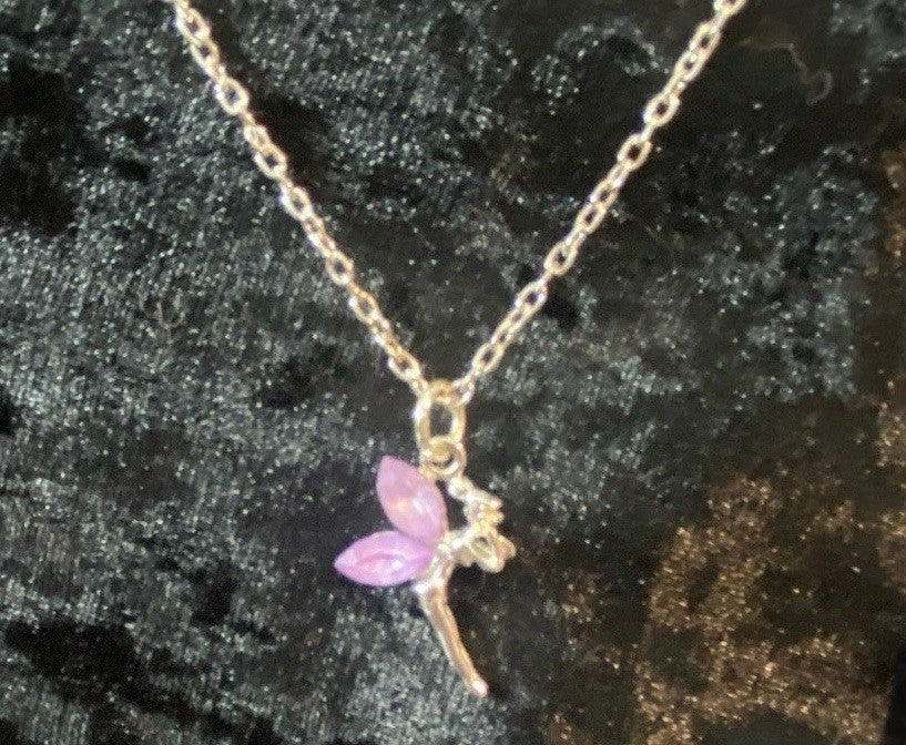 Tinkerbell Silver-Plated Necklace with Amethyst Crystal Wings | English Rose