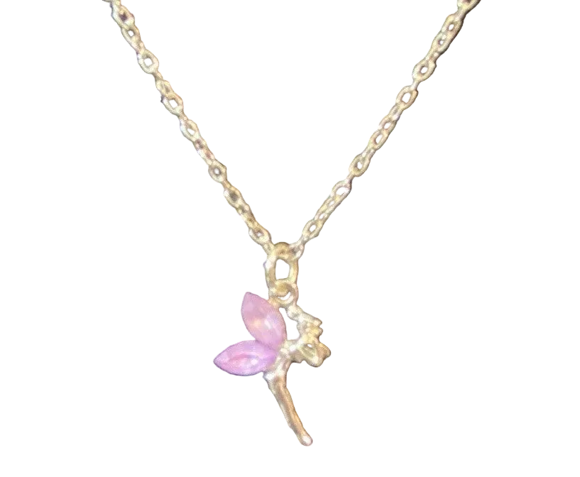 Tinkerbell Silver-Plated Necklace with Amethyst Crystal Wings | English Rose