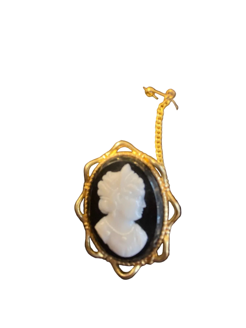Vintage 1950s Rolled Gold Cameo Brooch White Classical 
