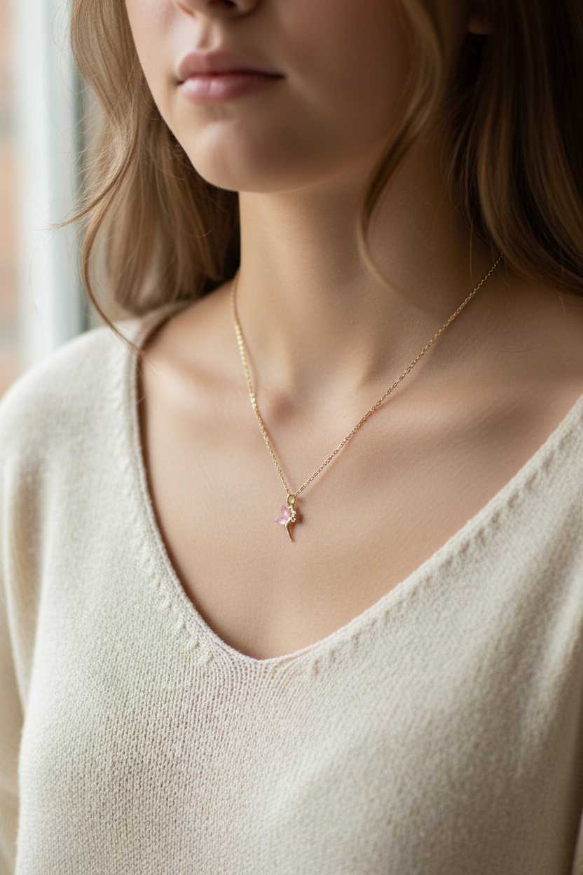 Tinkerbell Silver-Plated Necklace with Amethyst Crystal Wings | English Rose