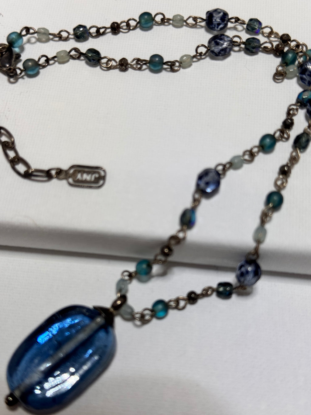 JNY Vintage Blue Glass Bead Pendant Necklace