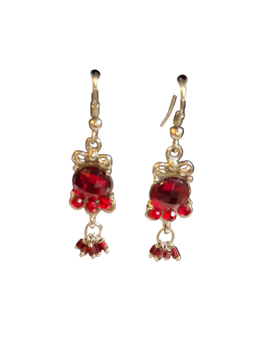 Vintage Silver Tone Graduating Red Crystal Drop Earrings
