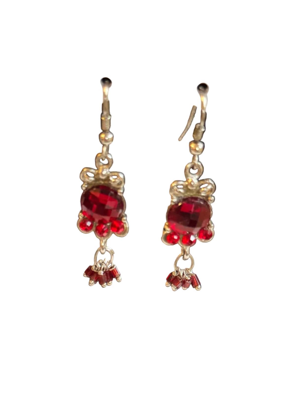 Vintage Silver Tone Graduating Red Crystal Drop Earrings