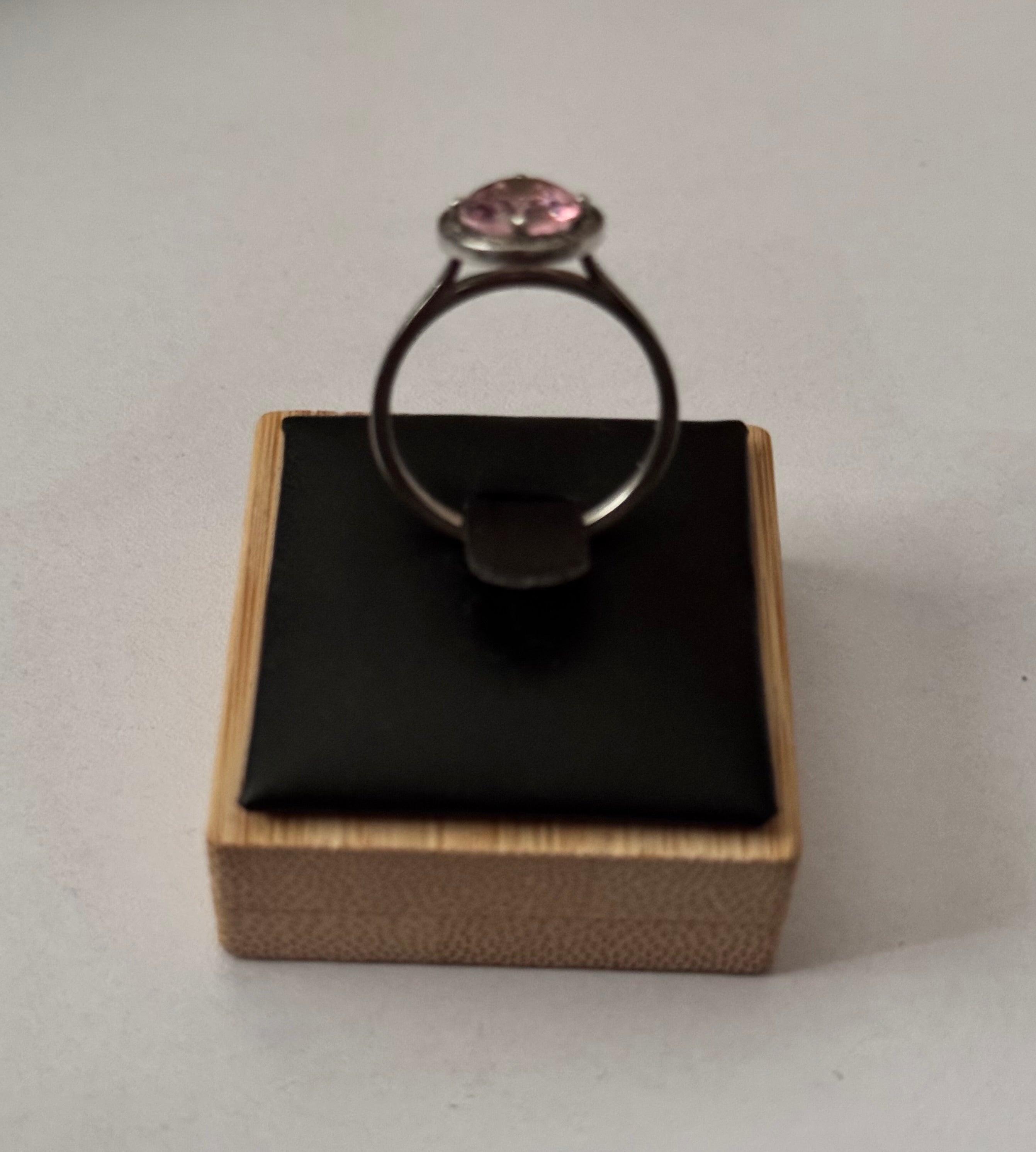 Vintage Azende Sterling Silver S925 Ring | Pink Stone & Pavé Setting | Size Q | English Rose