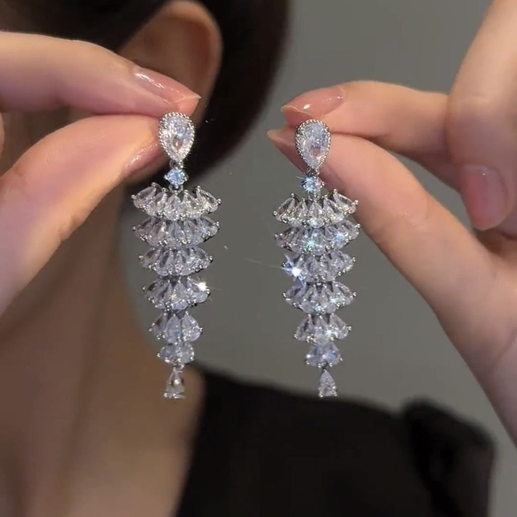 Cubic Zirconia Tassel Drop Earrings | Vintage Luxury Style