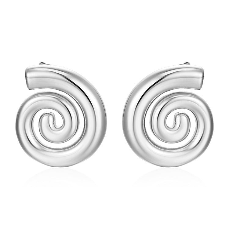 Silver tone earrings 1 pair of studs made from stainless steel with a lovely swirl on a white background