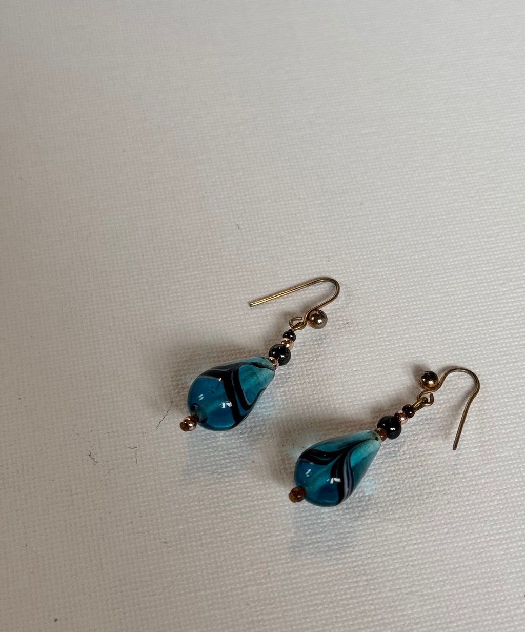 Vintage Blue Glass Teardrop Earrings