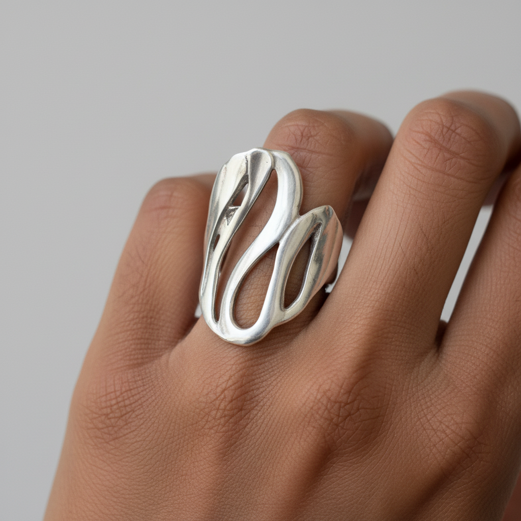 Wave Sterling Silver Ring Size T | English Rose