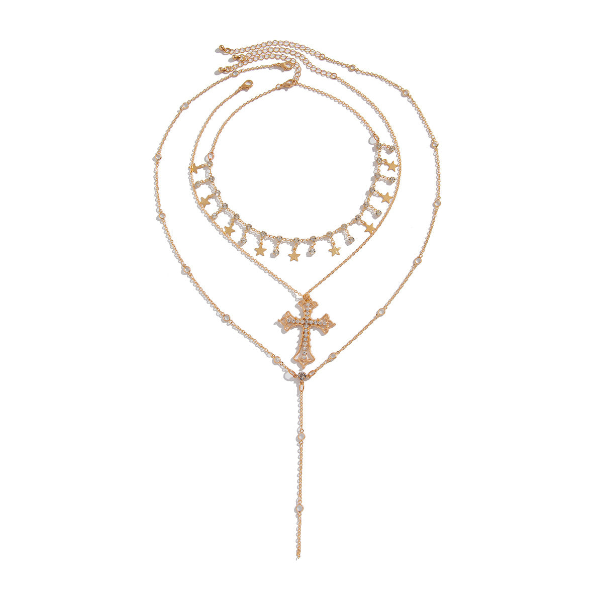 Vintage Cross Stackable Necklace Set | Choker, Lariat & Chain | Gold & Silver | English Rose