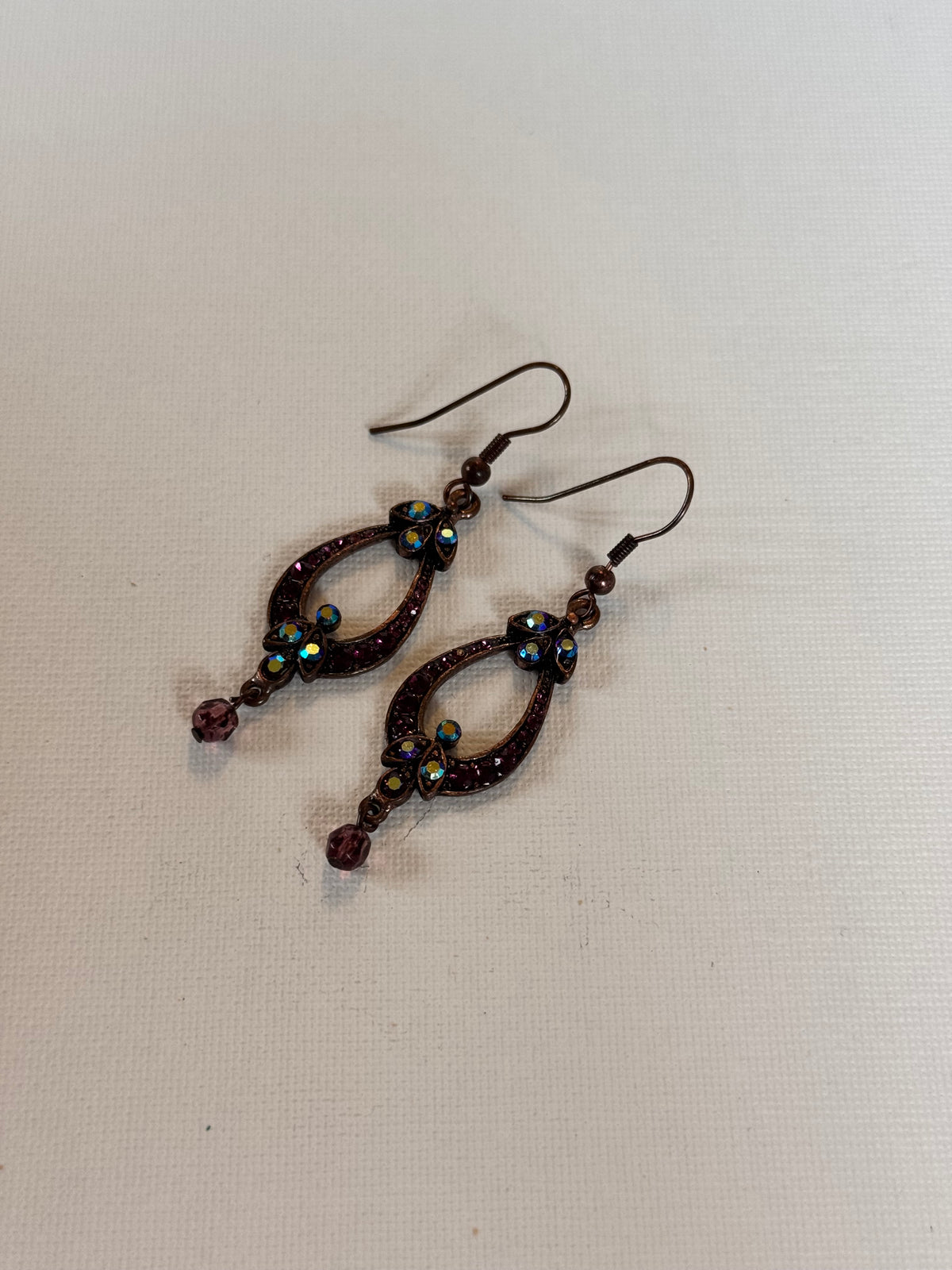 Vintage-Style Purple Teardrop Drop Earrings