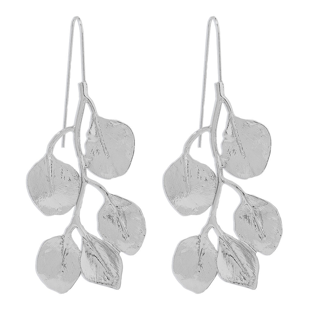 These silver-tone vintage style Leaves on long hook closures with a white background image. New product with a Vintage style. English Rose
