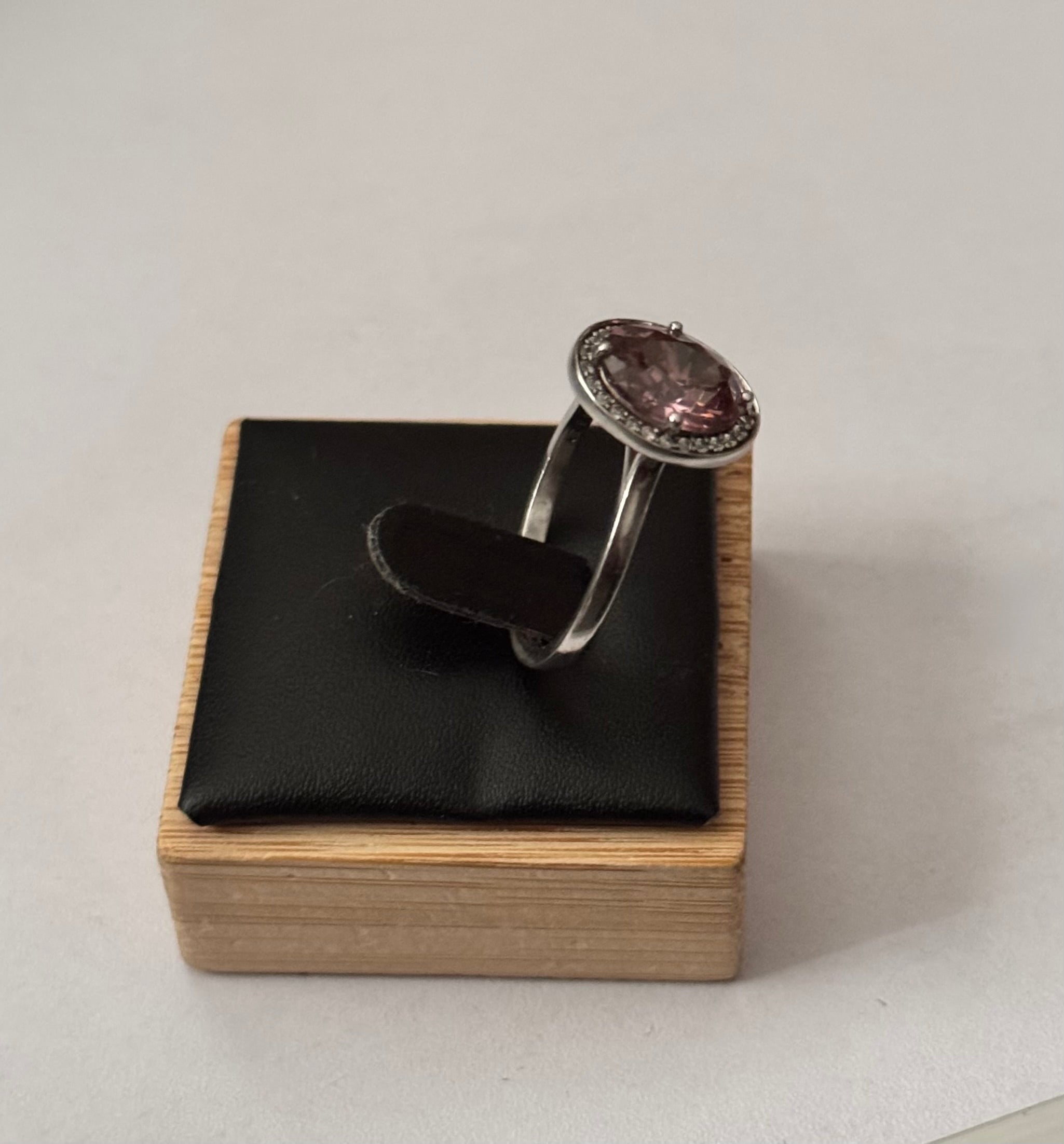 Vintage Azende Sterling Silver S925 Ring | Pink Stone & Pavé Setting | Size Q | English Rose