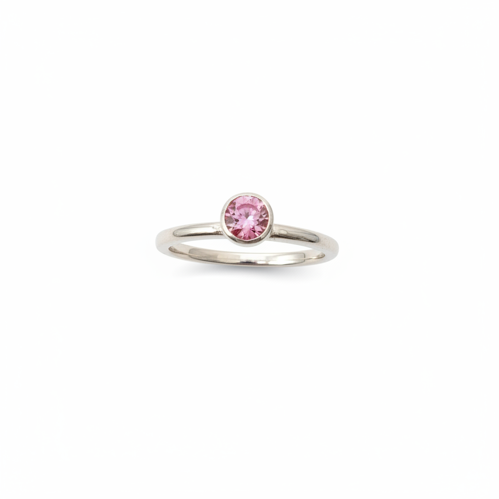 Handmade Sterling Silver Band Ring | Certified Pink Moissanite | Size Q