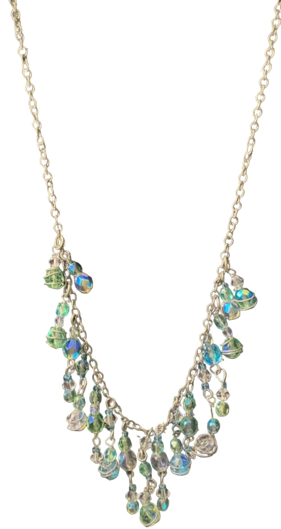 Aurora Drop Necklace | Vintage Chandelier Beaded Necklace in Green & Blue