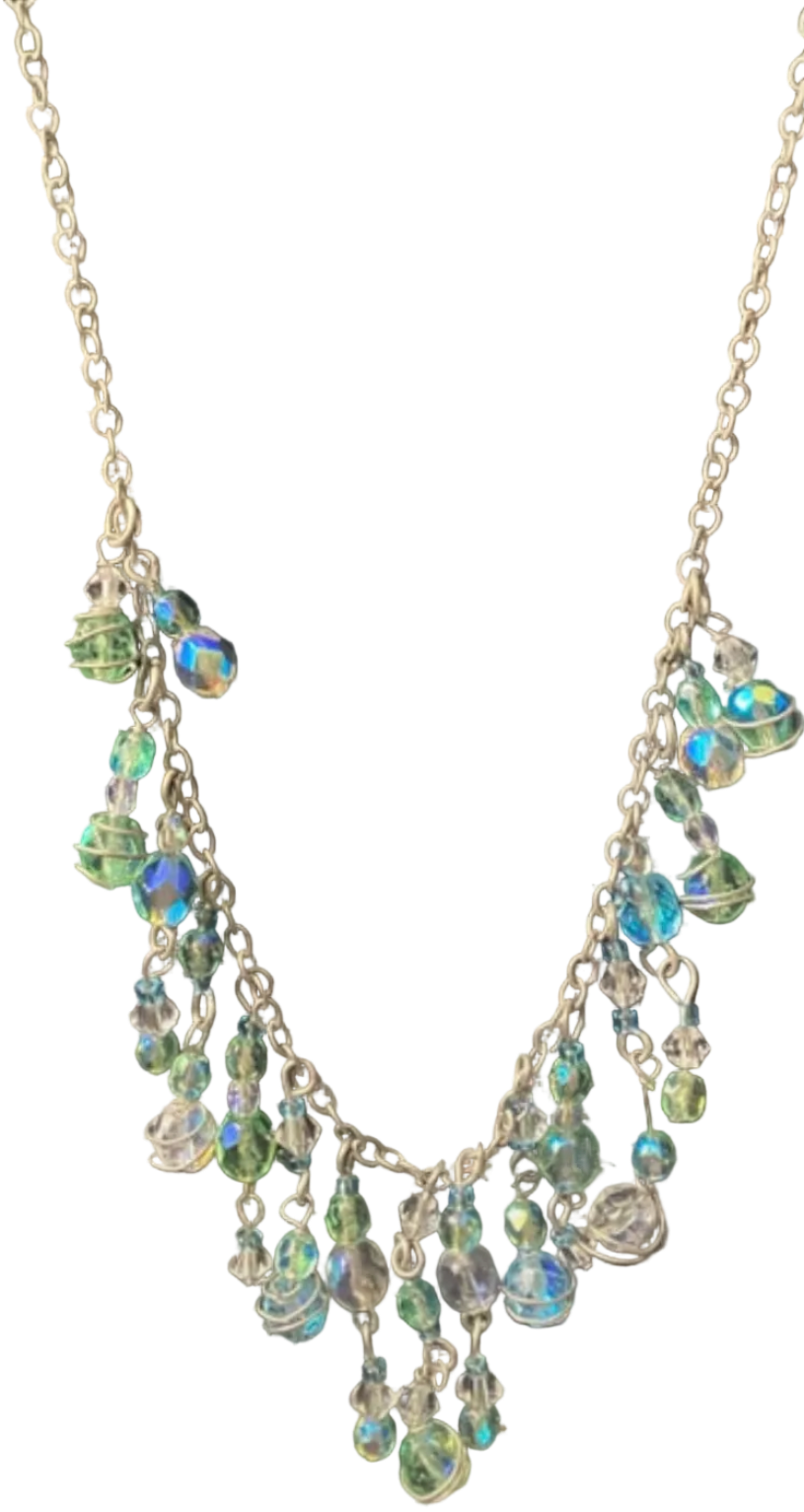 Aurora Drop Necklace | Vintage Chandelier Beaded Necklace in Green & Blue