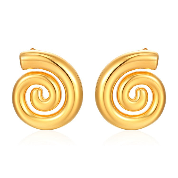 Golden swirl earrings 1 pair on a white background. 