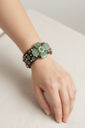 Vintage Green Jade & Seed Pearl Woven Bracelet with Jade Flower Centrepiece
