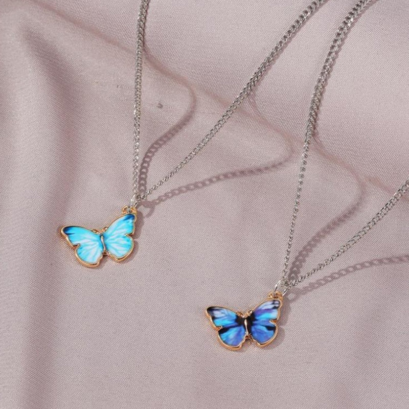 Blue Gradient Butterfly Choker Necklace & Bracelet Set | Korean Style | English Rose