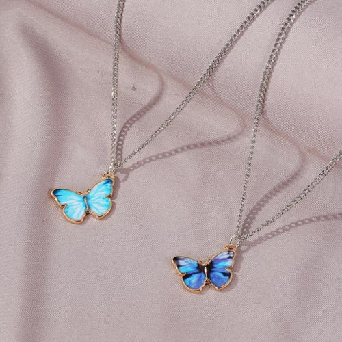 Blue Gradient Butterfly Choker Necklace & Bracelet Set | Korean Style | English Rose