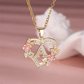 Initial Letter Heart Pendant Necklace | Crystal Floral Gold Tone | A-Z Gift for Women