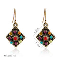 This image displays the weight and dimensions of the earrings. 1.2cm square drop on a fish hook for pierced ears and their weight is 4g Boho Vintage Rhinestone Geometric Stud Earrings Ethnic Style