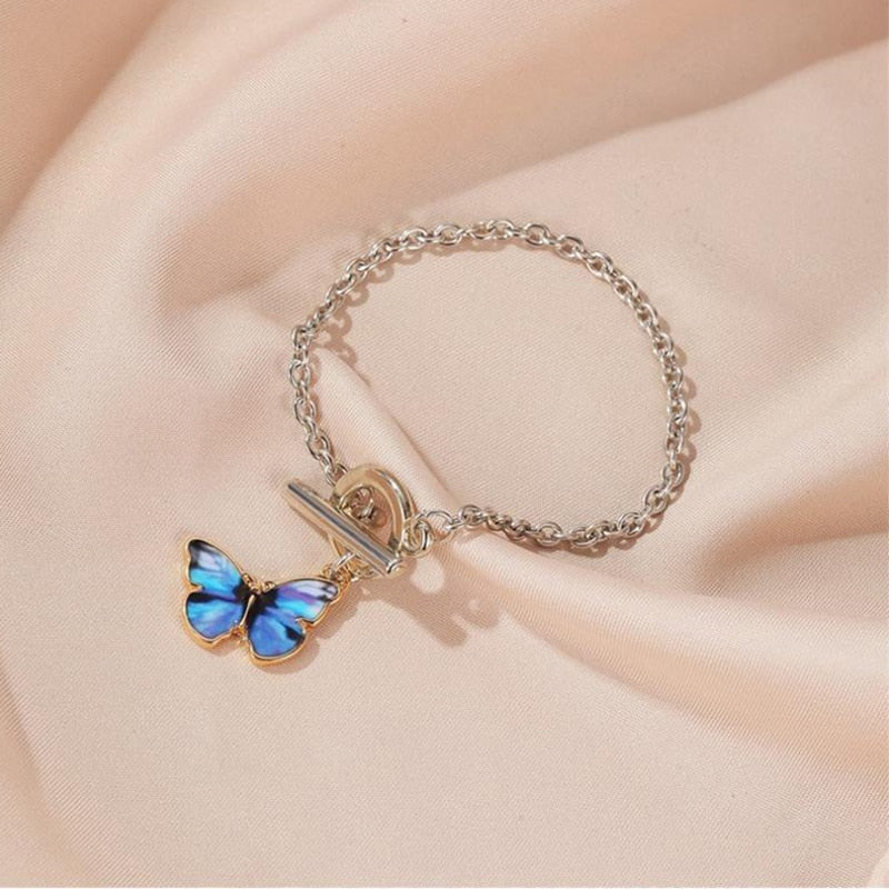Blue Gradient Butterfly Choker Necklace & Bracelet Set | Korean Style | English Rose