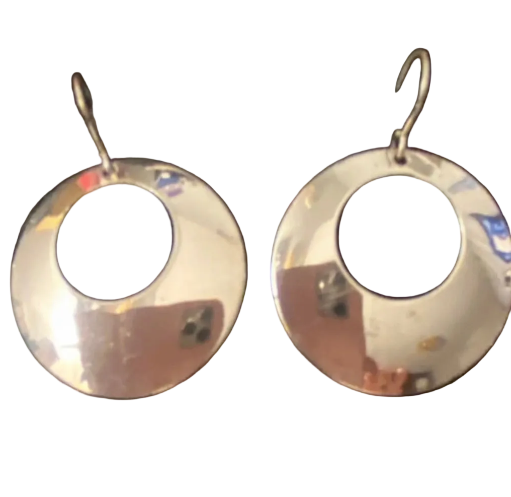 Vintage Silver Plated Open Disc Dangle Drop Earrings