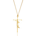 Gold tone faith cross close up shot and chain on a white background.
