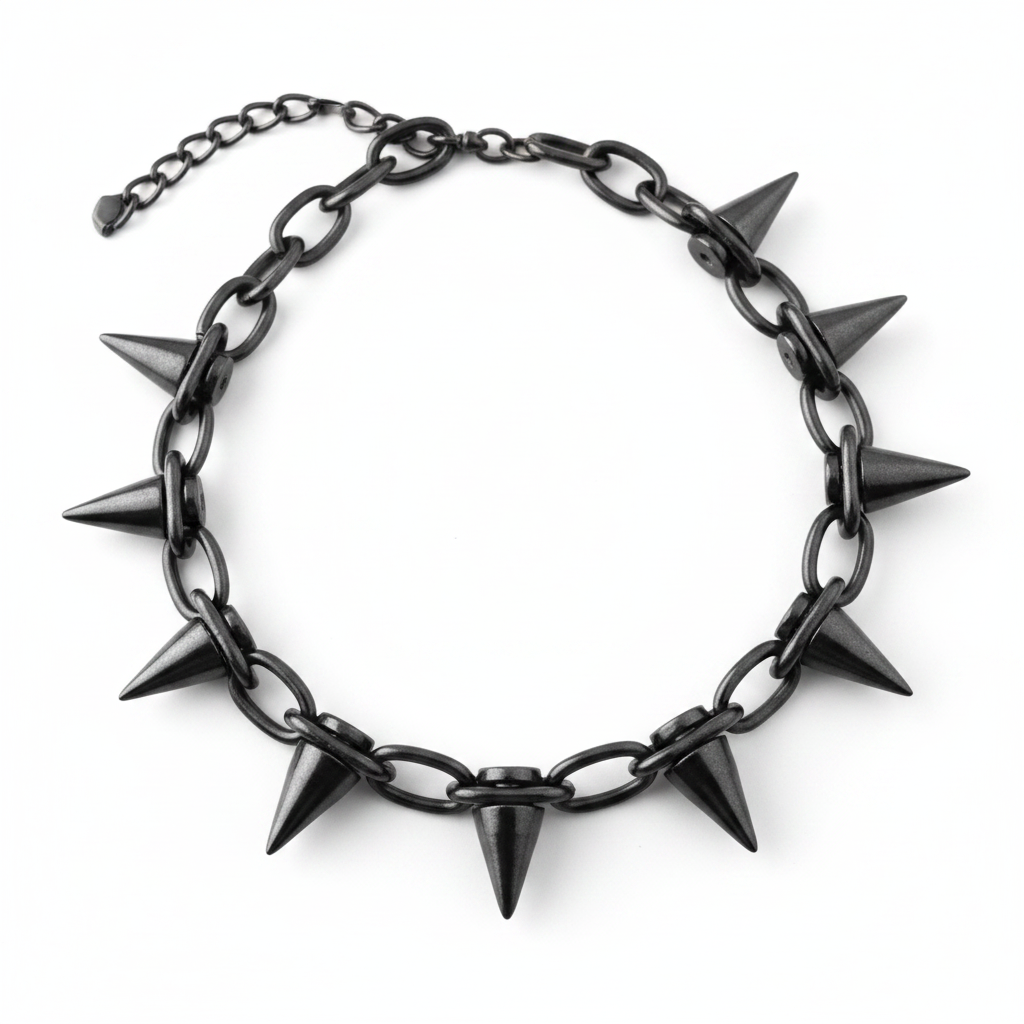 Vintage 80s Punk & Gothic Spike Choker Necklace | Dog Collar Style | Gold, Silver & Black