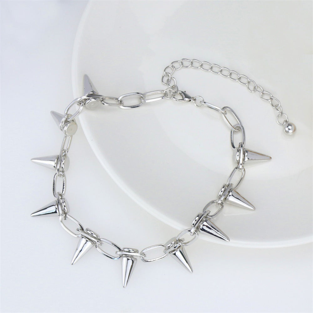 80's Spiked Necklace with Large Links in silver tone. On a white background. VeryShiny