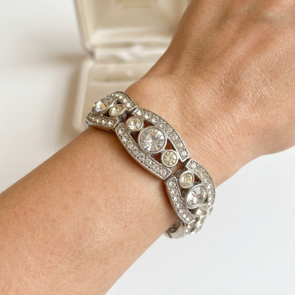 Silver-Tone Rhinestone Stretch Bracelet