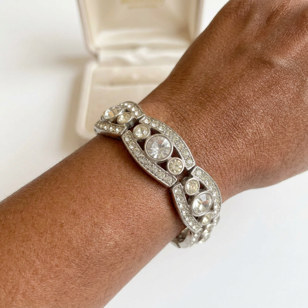 Silver-Tone Rhinestone Stretch Bracelet