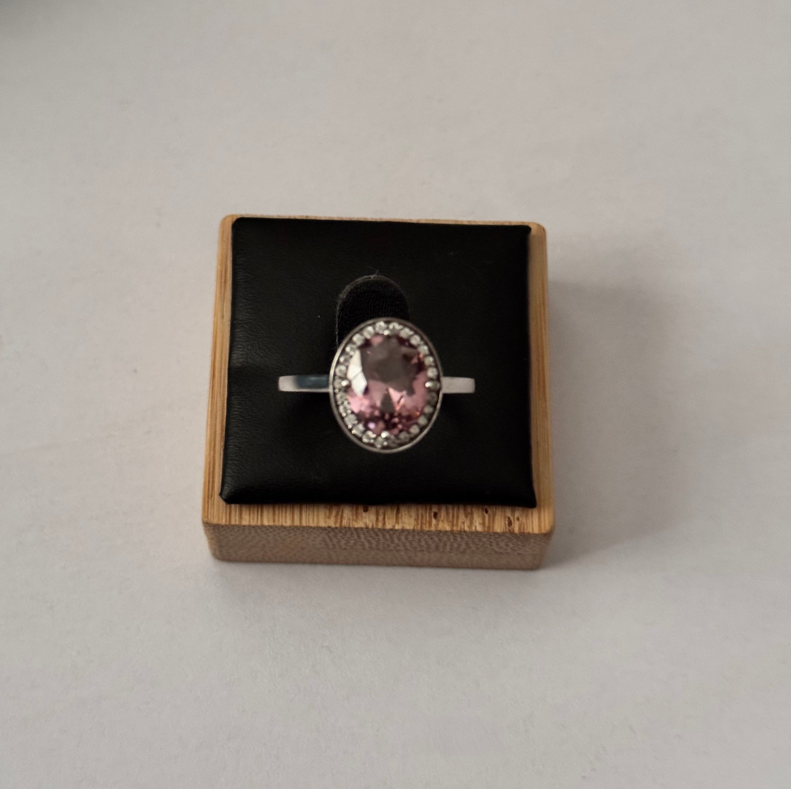 Vintage Azende Sterling Silver S925 Ring | Pink Stone & Pavé Setting | Size Q | English Rose
