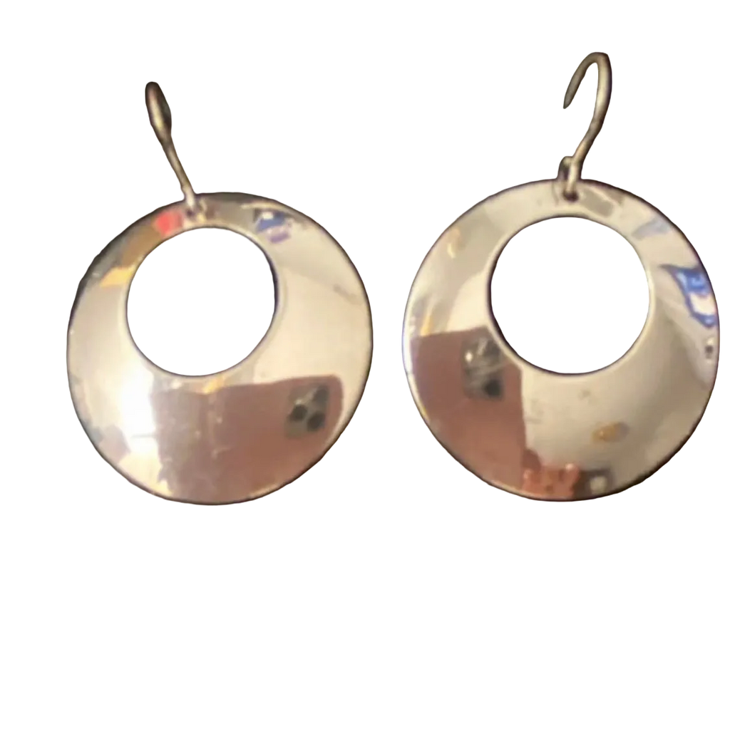 Vintage Silver Plated Open Disc Dangle Drop Earrings