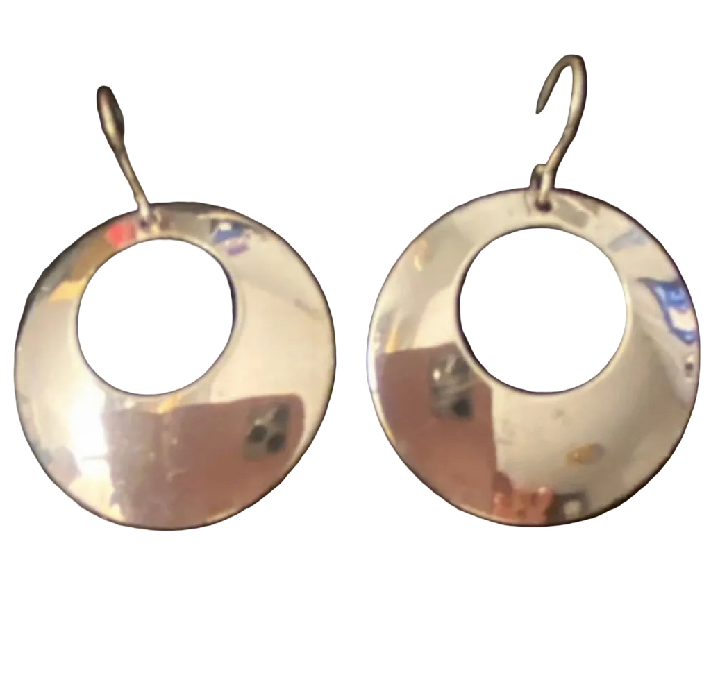 Vintage Silver Plated Open Disc Dangle Drop Earrings