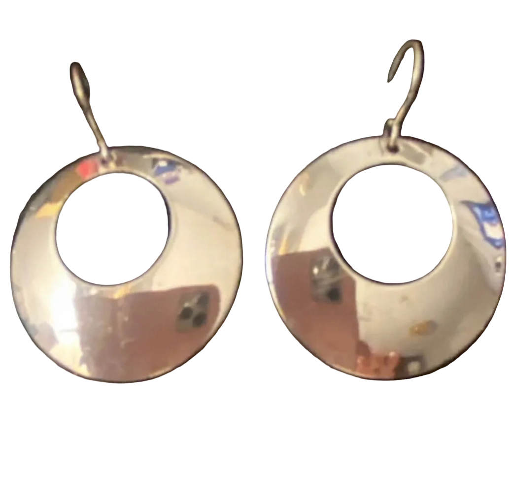 Vintage Silver Plated Open Disc Dangle Drop Earrings