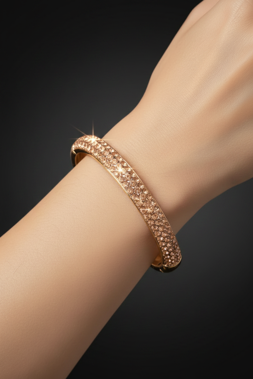Vintage Oval Rhinestone Cuff Bracelet | Gold Tone