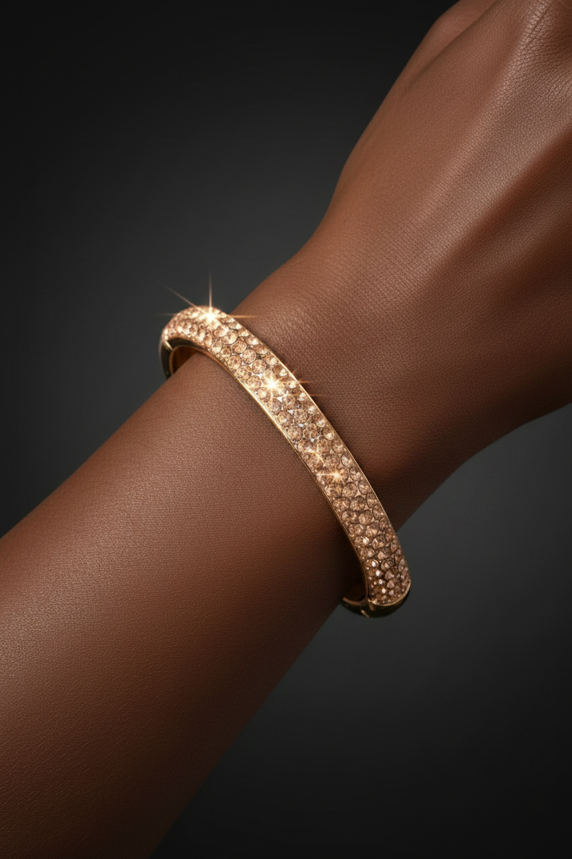 Vintage Oval Rhinestone Cuff Bracelet | Gold Tone
