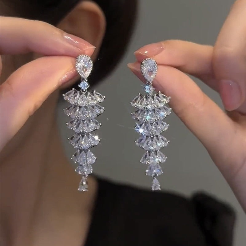 Cubic Zirconia Tassel Drop Earrings | Vintage Luxury Style
