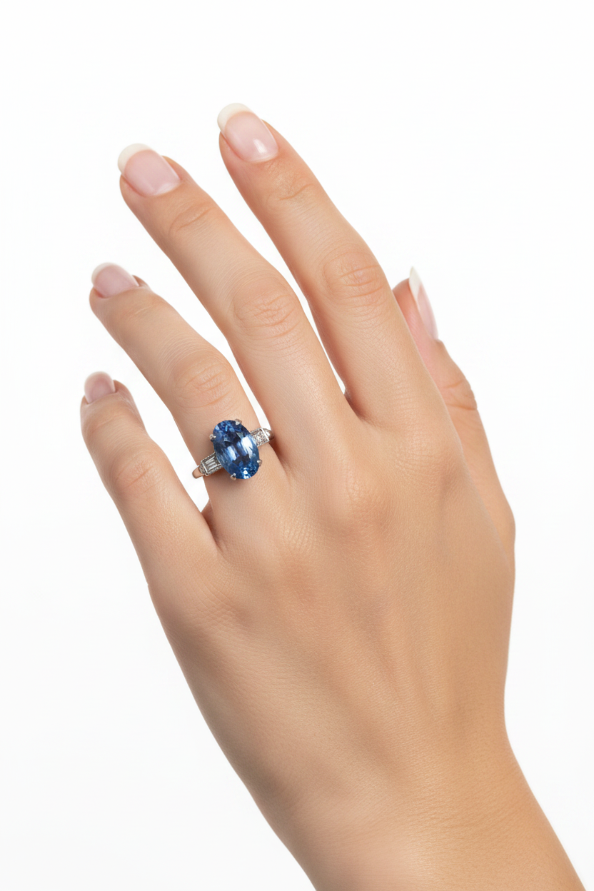 RARE Antique Palladium 950 Ring with Blue Stone