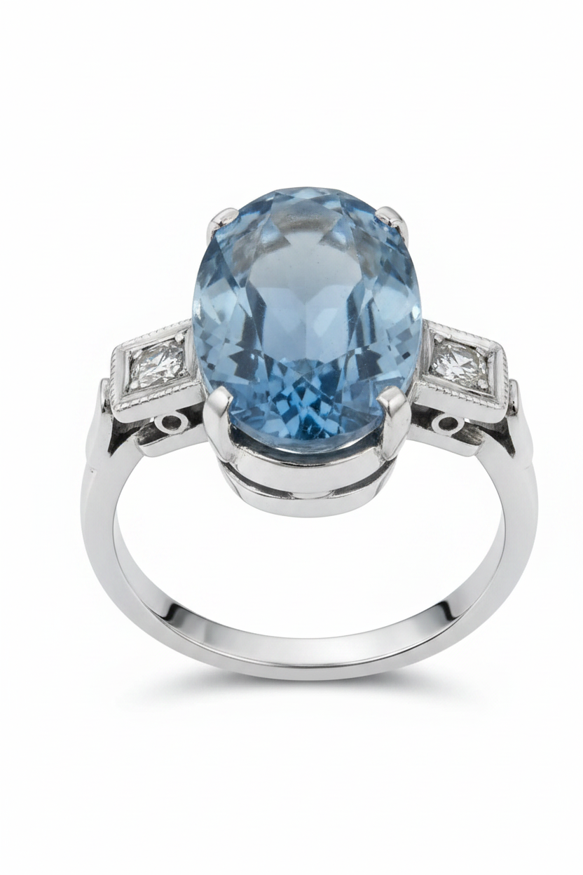 RARE Antique Palladium 950 Ring with Blue Stone