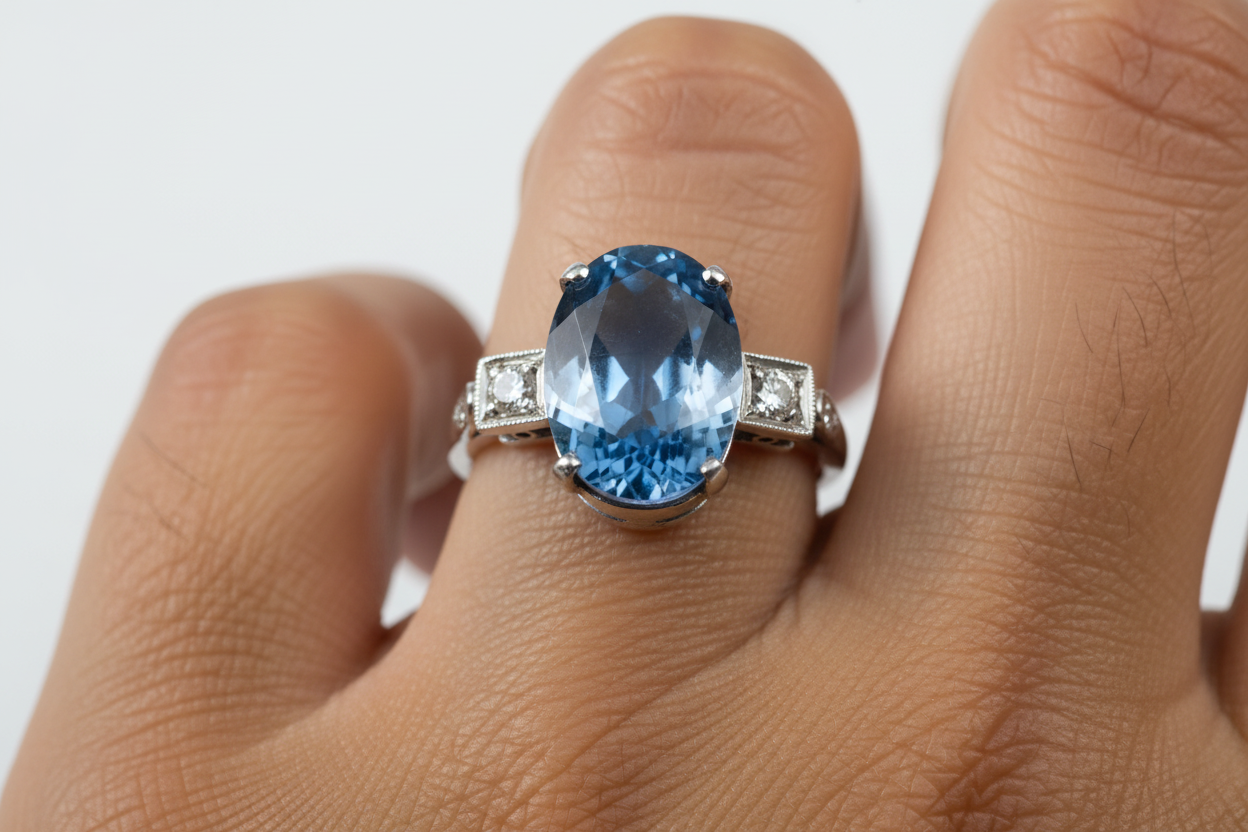 RARE Antique Palladium 950 Ring with Blue Stone