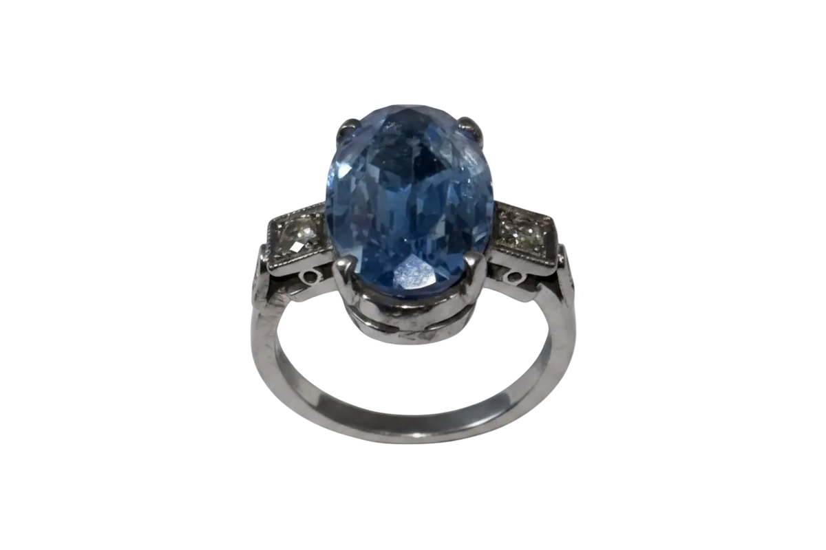 RARE Antique Palladium 950 Ring with Blue Stone