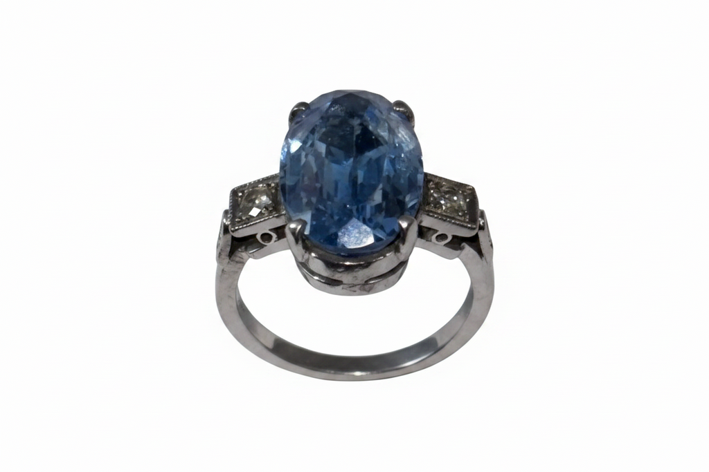 RARE Antique Palladium 950 Ring with Blue Stone
